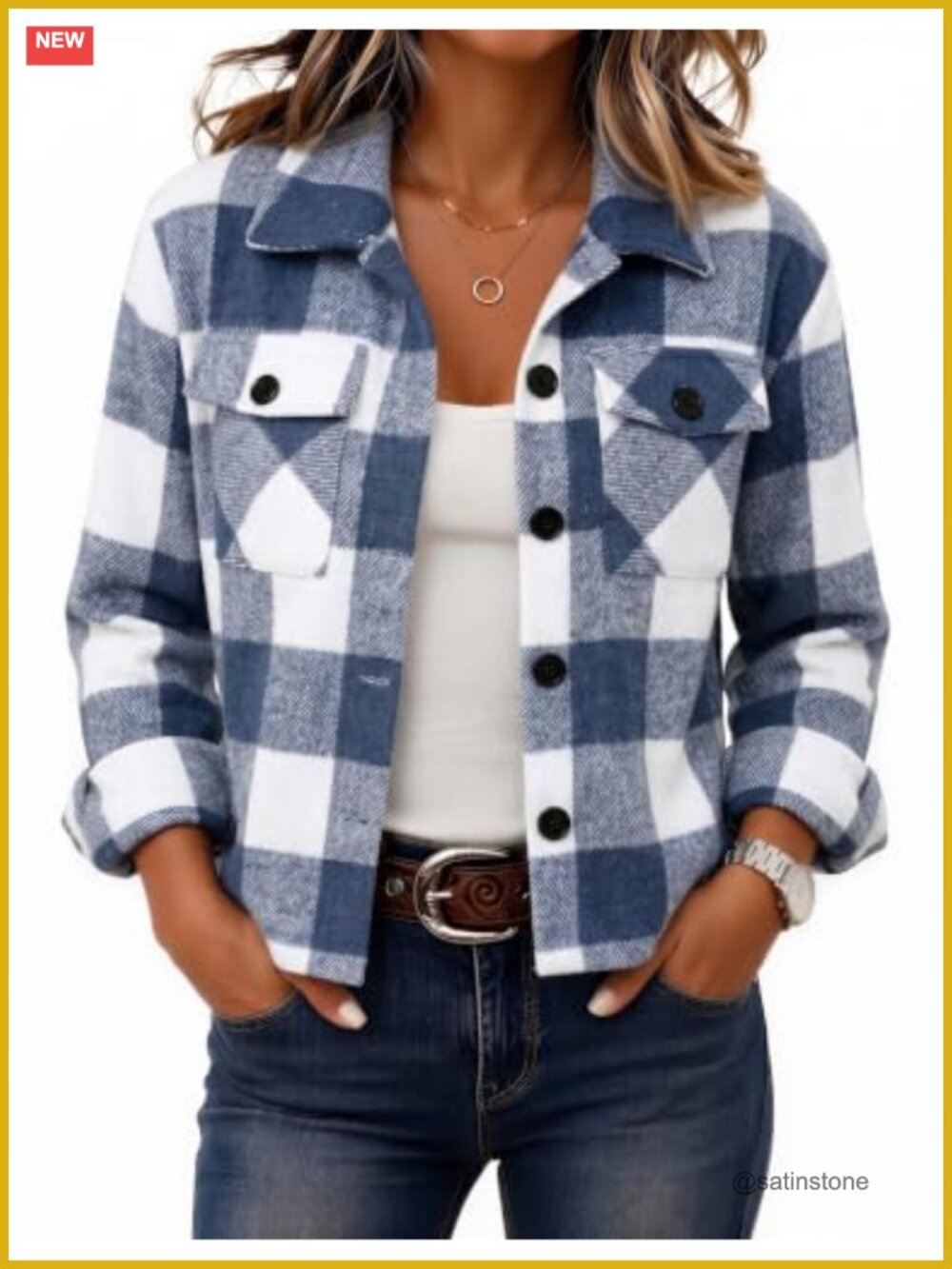 Cropped Plaid Flannel Shacket Jacket Fashion Fall Coat Button